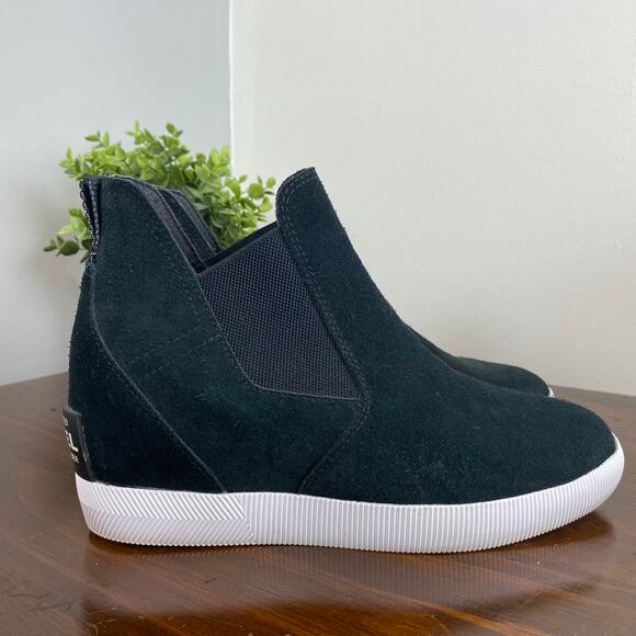 SOREL Black Suede Out 'N About Slip-On Hidden Wedge Waterproof Shoes Size 9 Wms - Picture 4 of 10